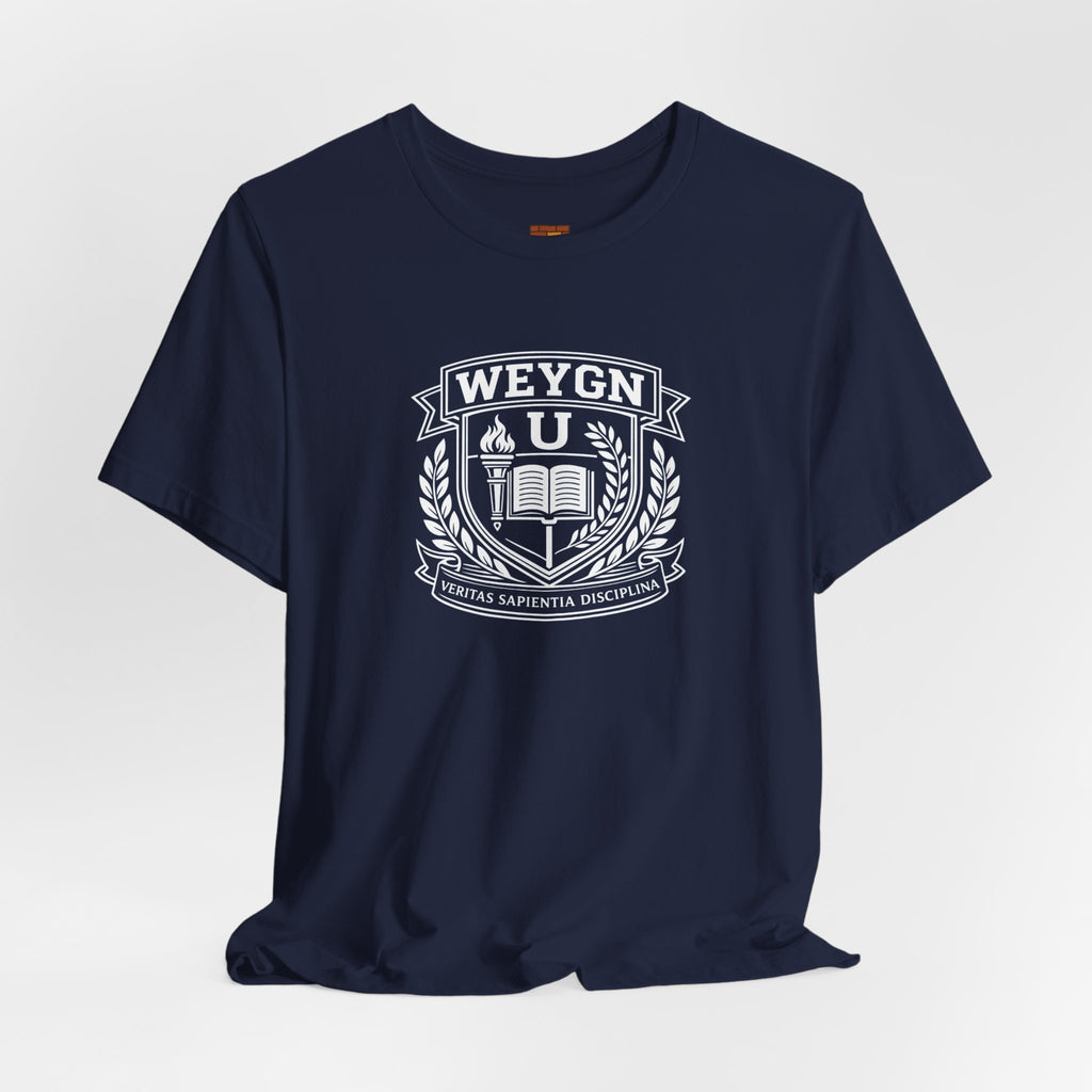 Vintage Crest Graphic Tee — Subtle University Emblem Short Sleeve Shirt