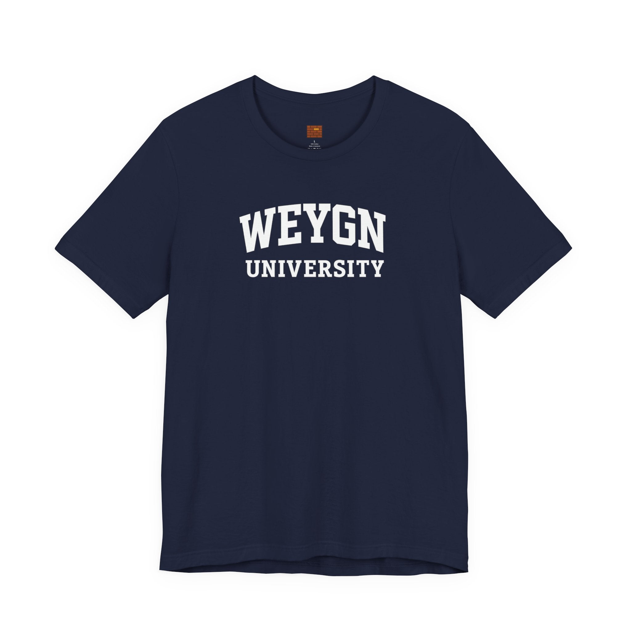 Weygyn University White Tee – Subtle Embossed Collegiate Shirt