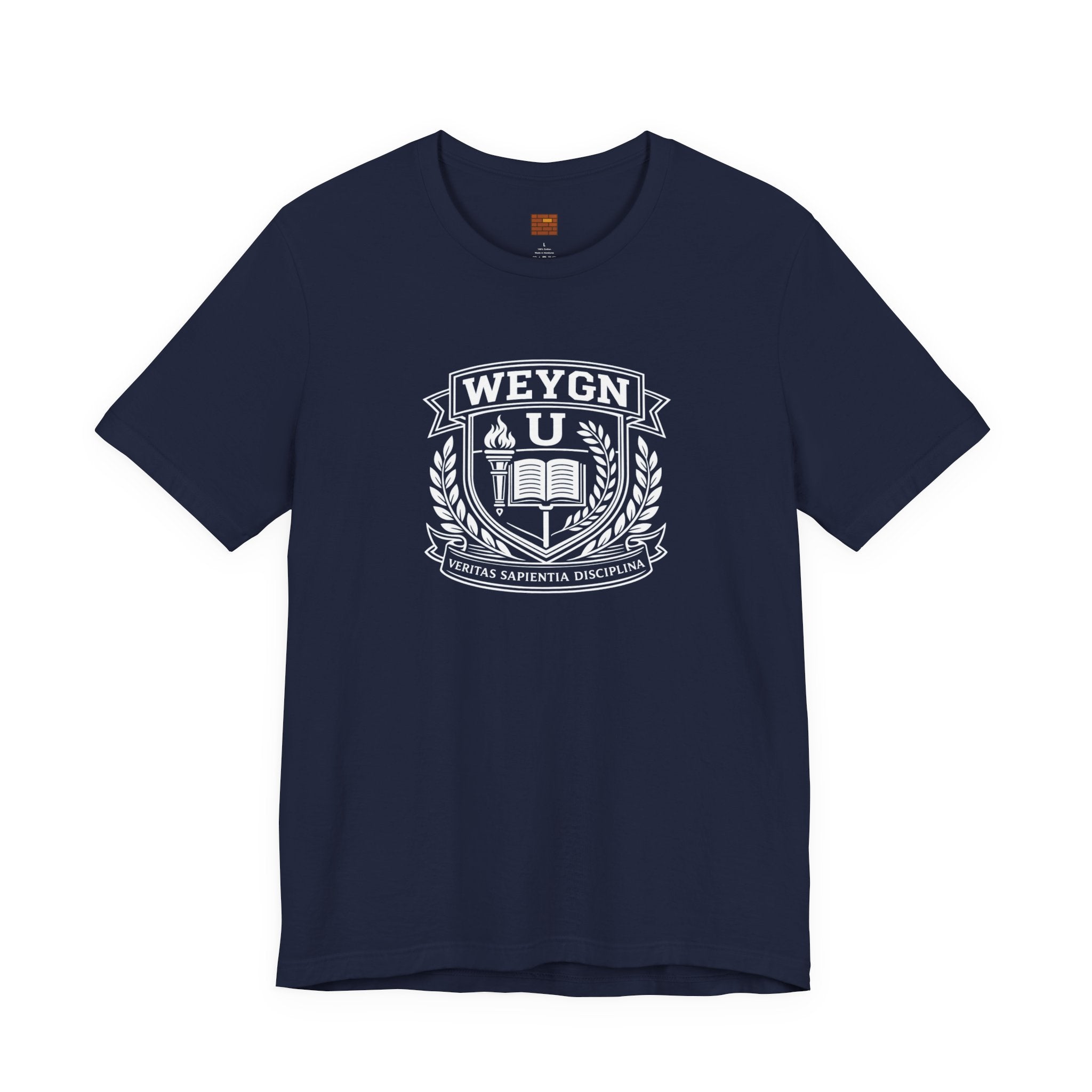 Vintage Crest Graphic Tee — Subtle University Emblem Short Sleeve Shirt