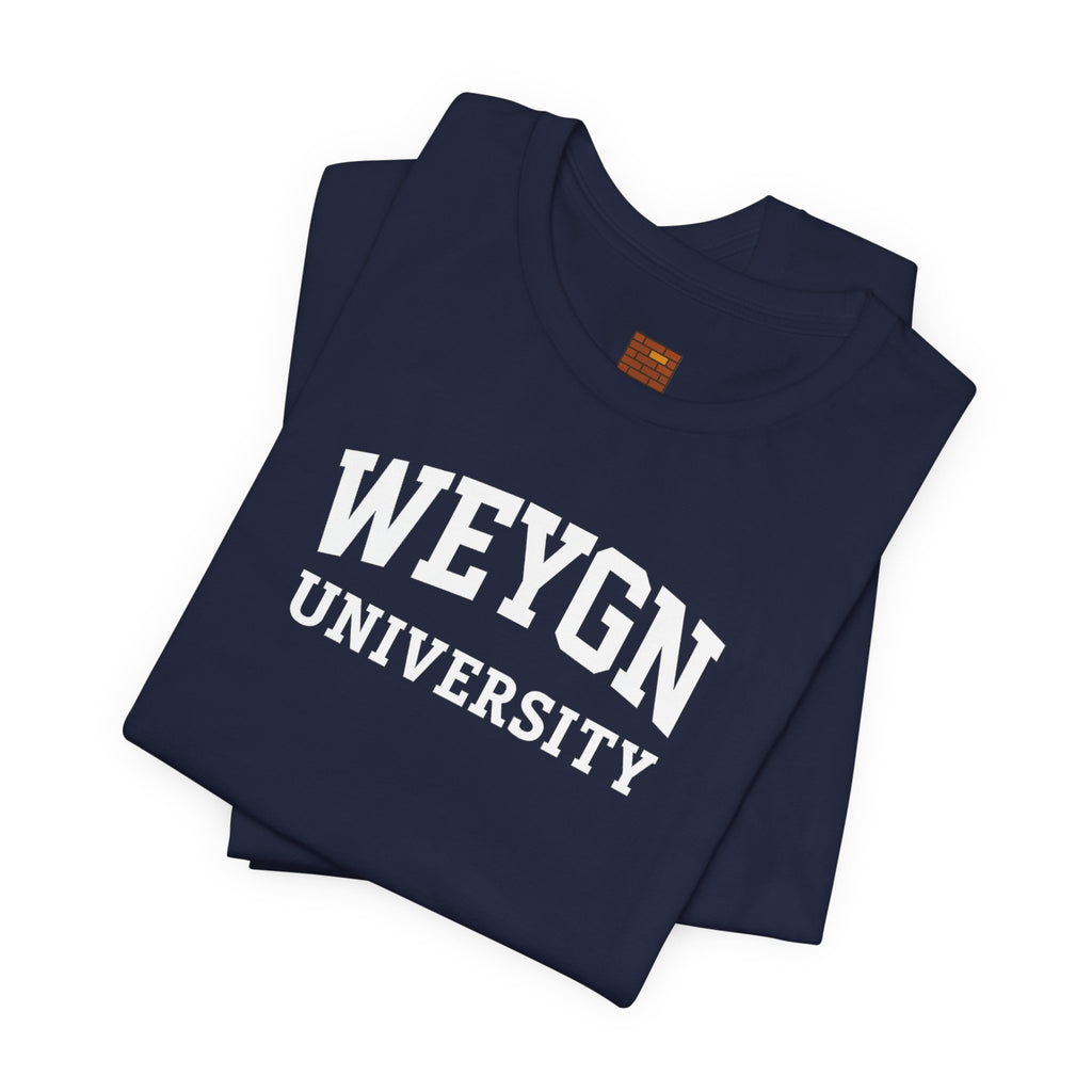 Weygyn University White Tee – Subtle Embossed Collegiate Shirt
