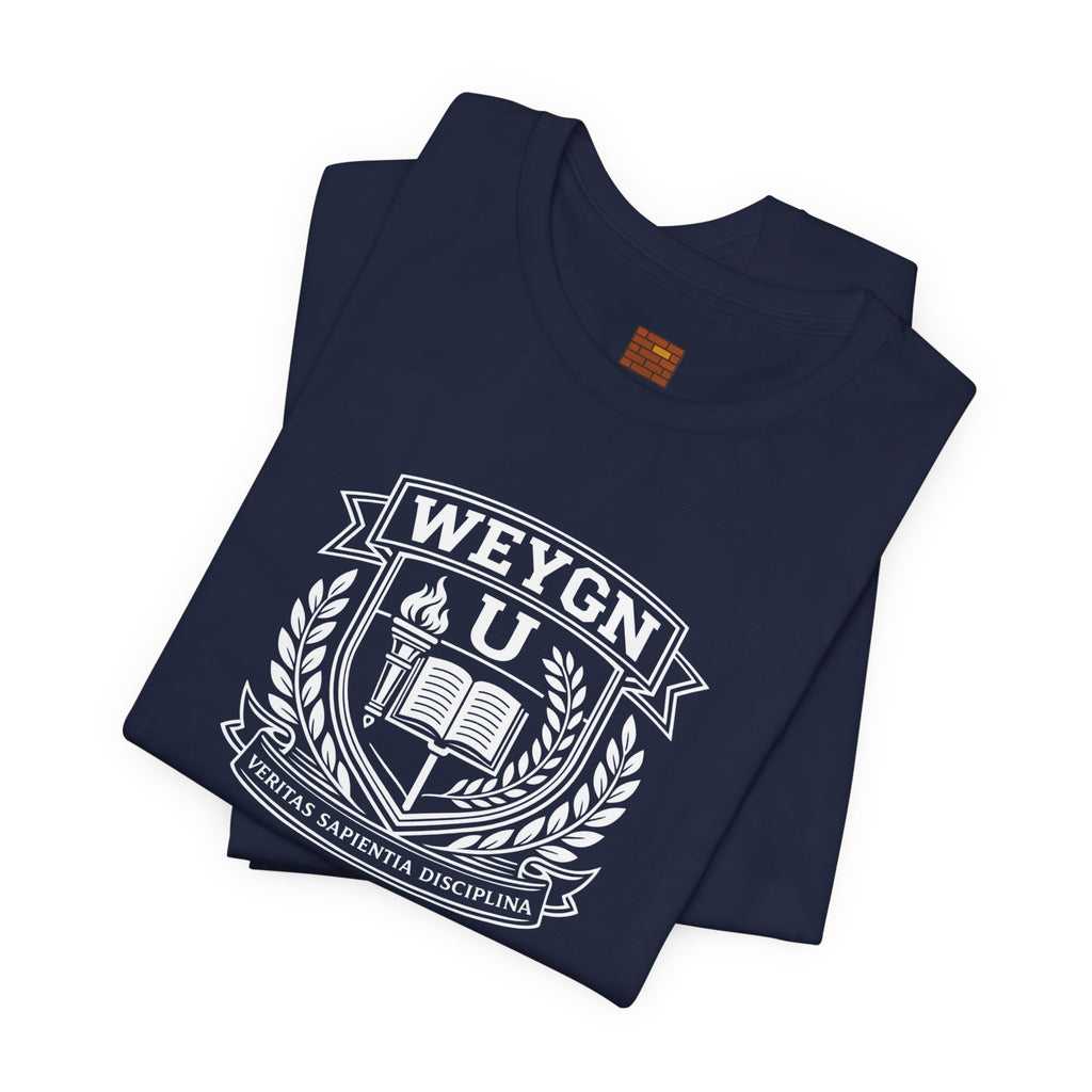 Vintage Crest Graphic Tee — Subtle University Emblem Short Sleeve Shirt