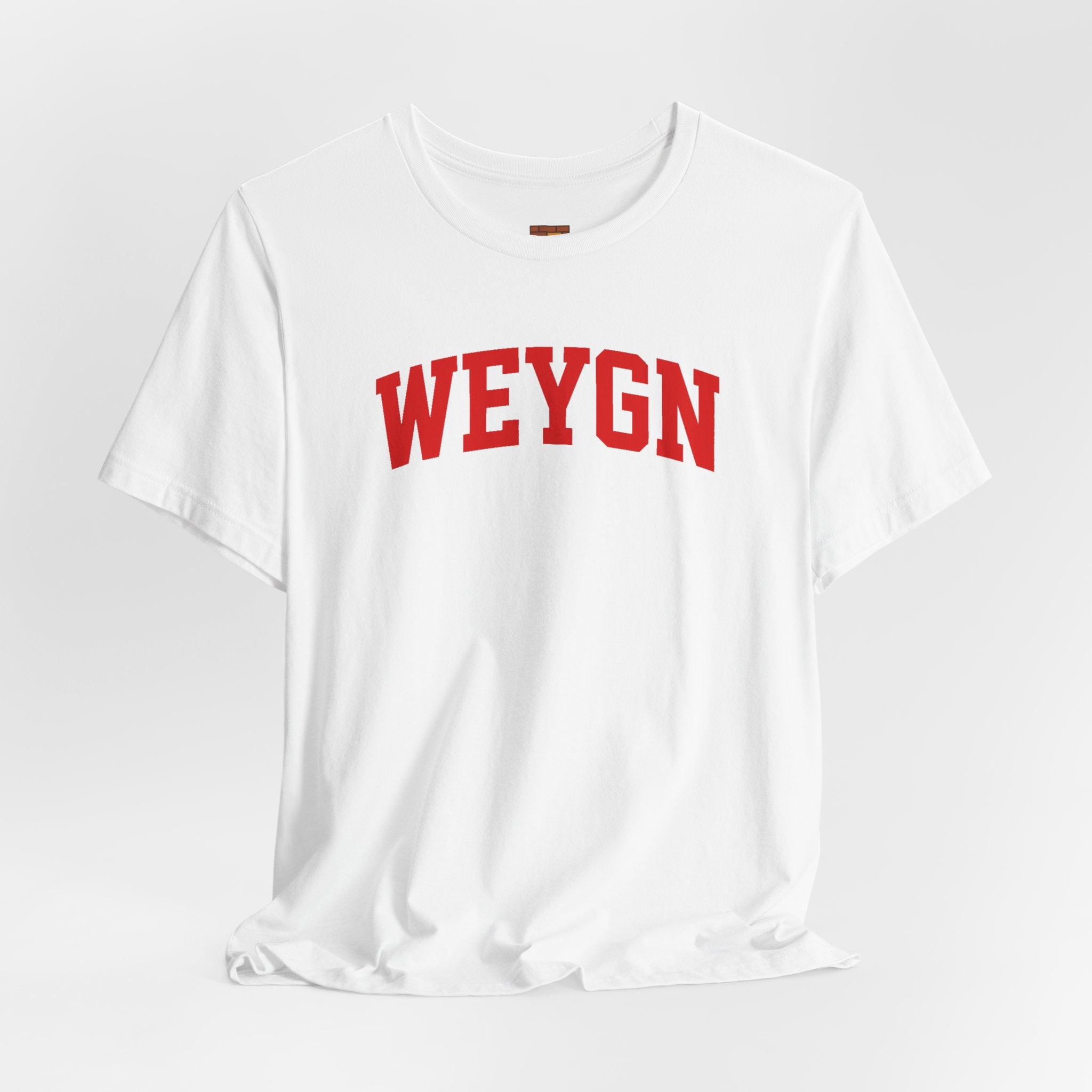 Weygn Collegiate Tee — Vintage Fire Red Lettering Short Sleeve Shirt