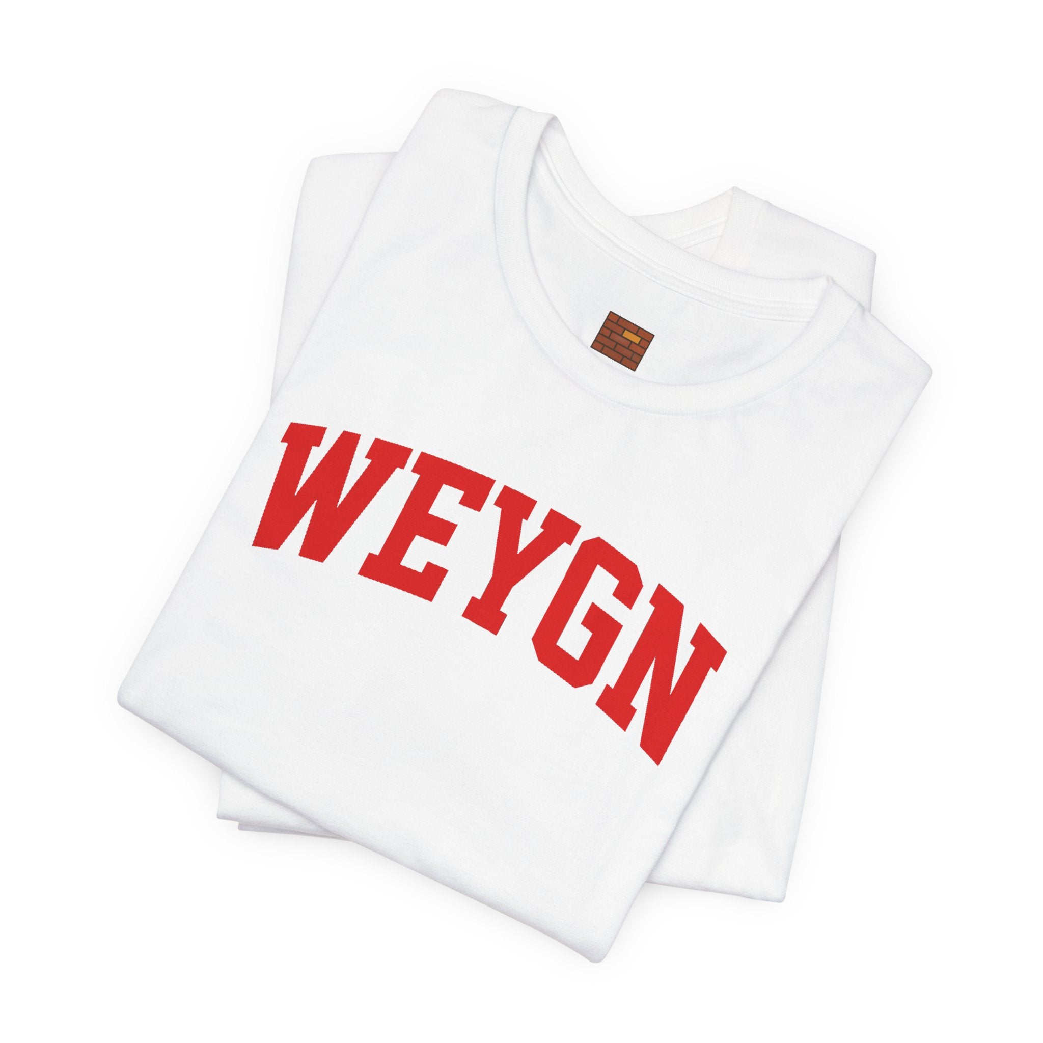 Weygn Collegiate Tee — Vintage Fire Red Lettering Short Sleeve Shirt