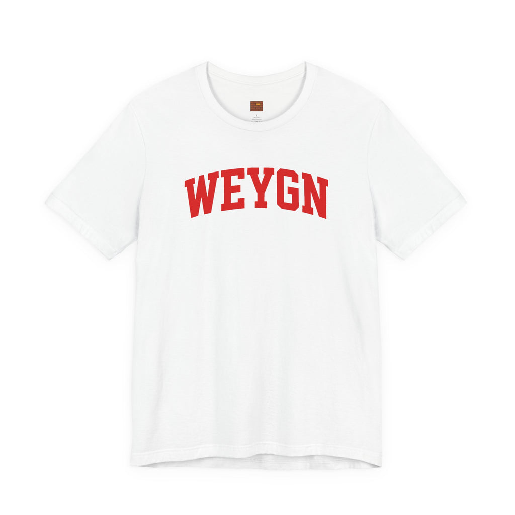 Weygn Collegiate Tee — Vintage Fire Red Lettering Short Sleeve Shirt
