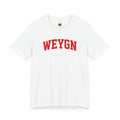 Weygn Collegiate Tee — Vintage Fire Red Lettering Short Sleeve Shirt